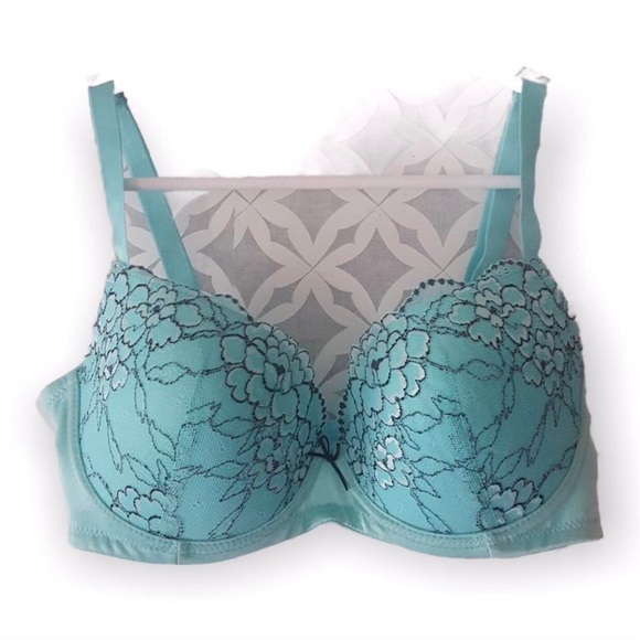 Beautiful Teal Blue Push-up Bra in Design Pattern Large Sizes - Picture 2 of 4